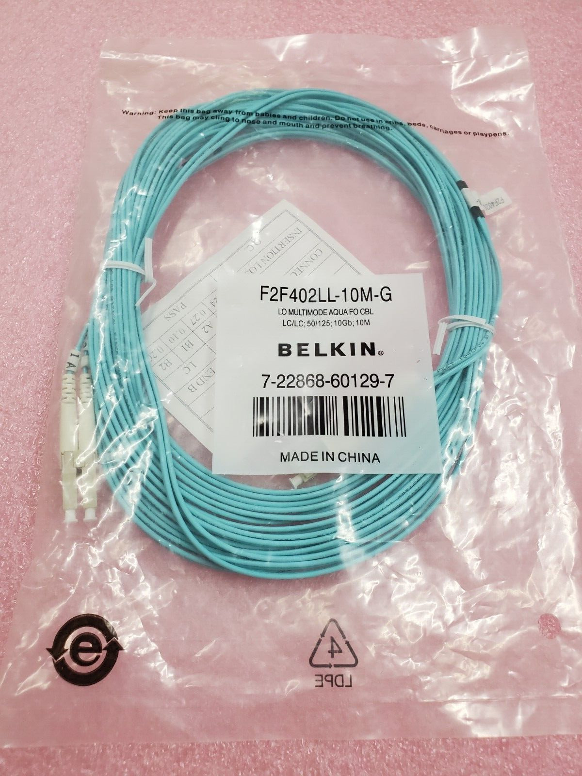 Belkin Male-to-Male Fiber Optic Patch Cable F2F402LL-10M-G