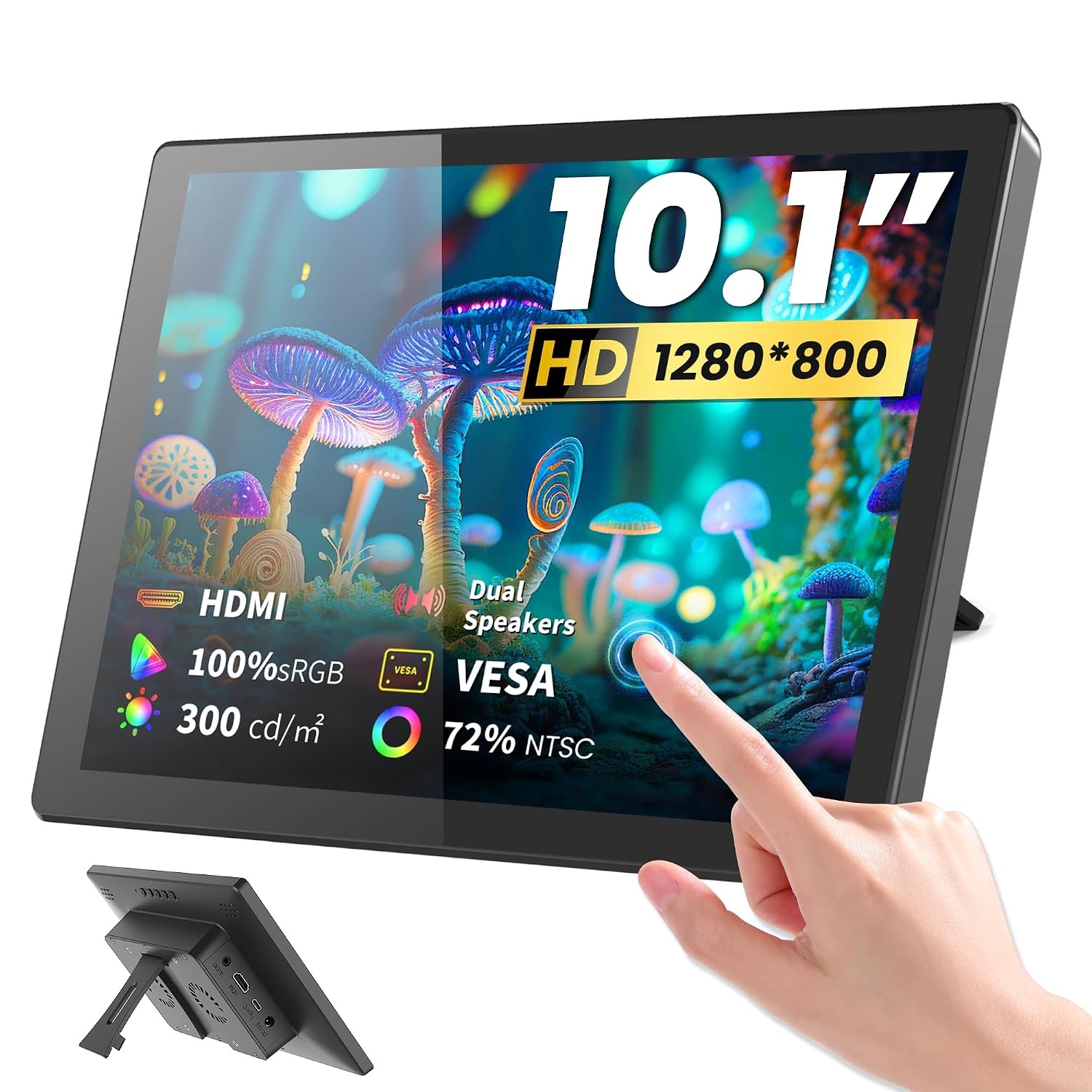 10.1 Inch Touchscreen Monitor with case for pi, 1280x800 HD IPS Portable HDMI To