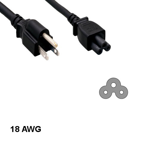KNTK 15ft AC Power Cord NEMA 5-15P to IEC-60320 C5 18 AWG 10A 125V SVT Cable