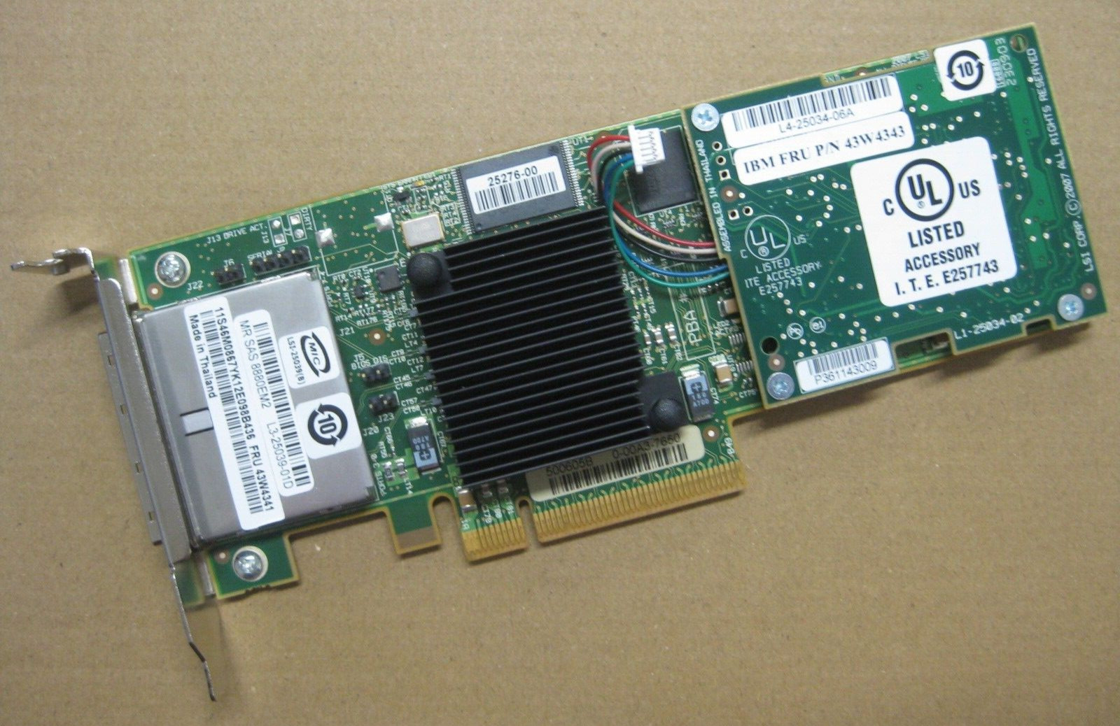 IBM LSI MR SAS 8880EM2 L3-25039-01D 43W4341 43W4343 SAS RAID Controller LP