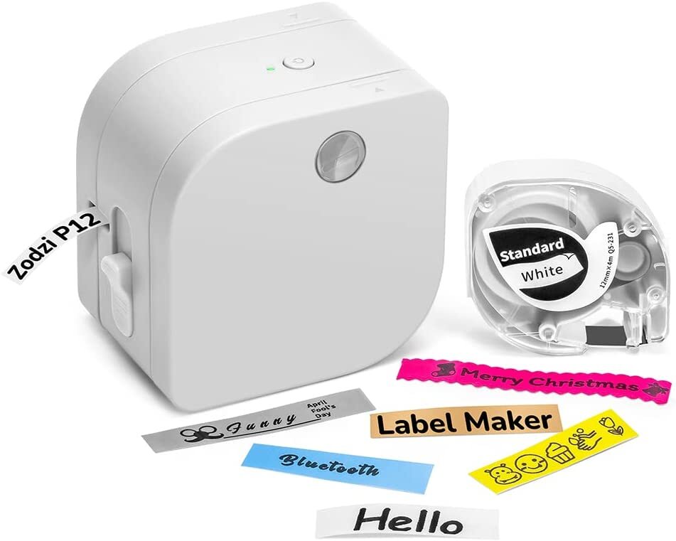 P12 Ribbon Printer Label Maker Machine with 4 Tapes for Home School Office