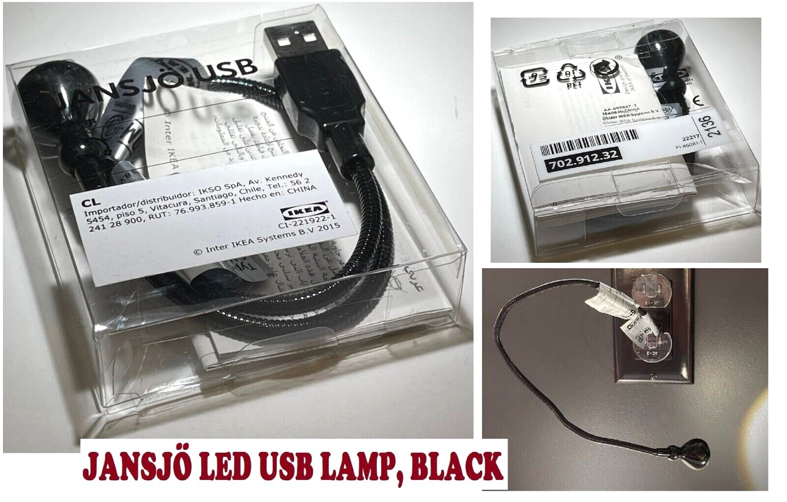 IKea JANSJO Led USB Lamp For Laptop Computer Black, 702.912.32 JANSJÖ New