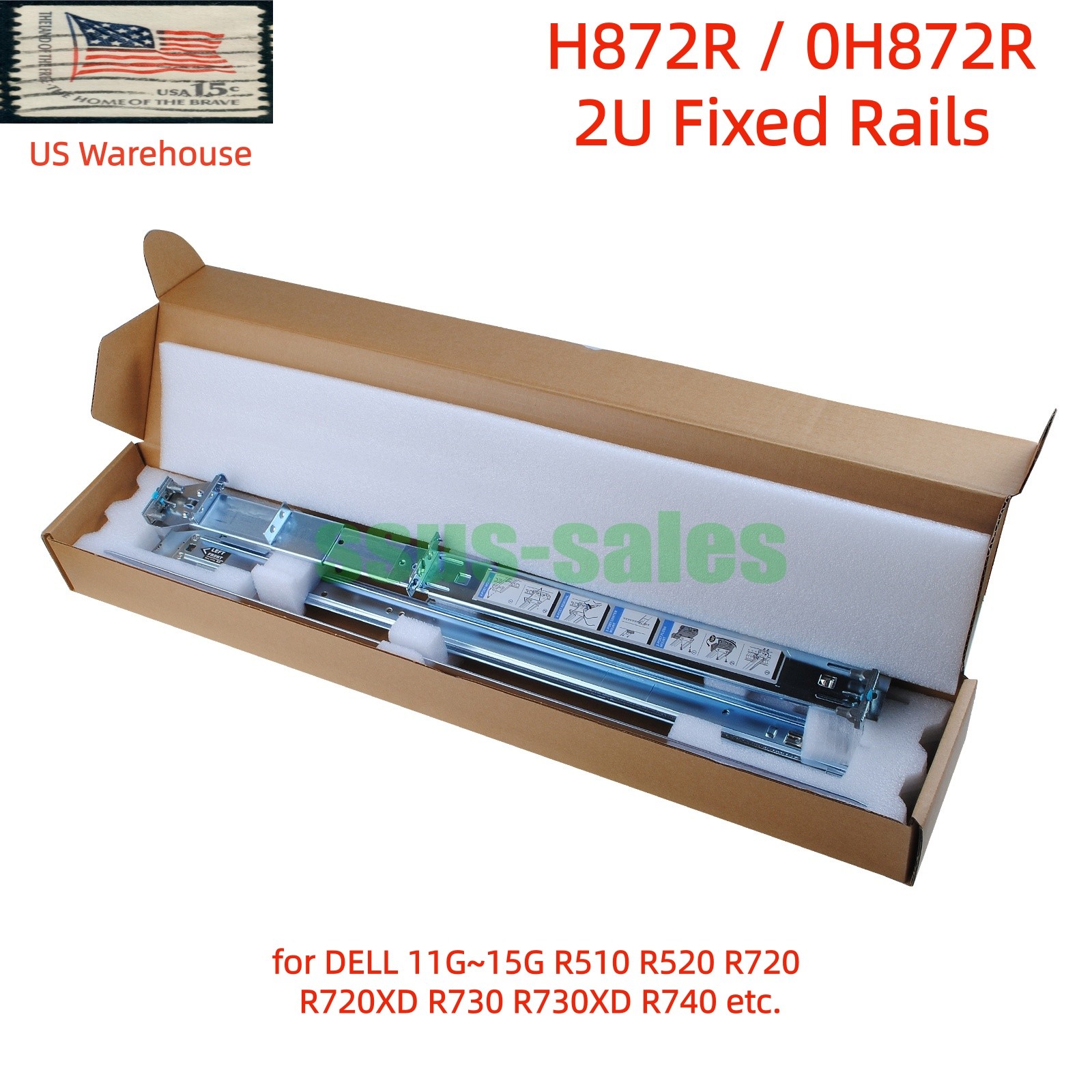 H872R 0H872R 2U fixed rails for Dell PowerEdge R510 R520 R720 R720XD R730 R7515