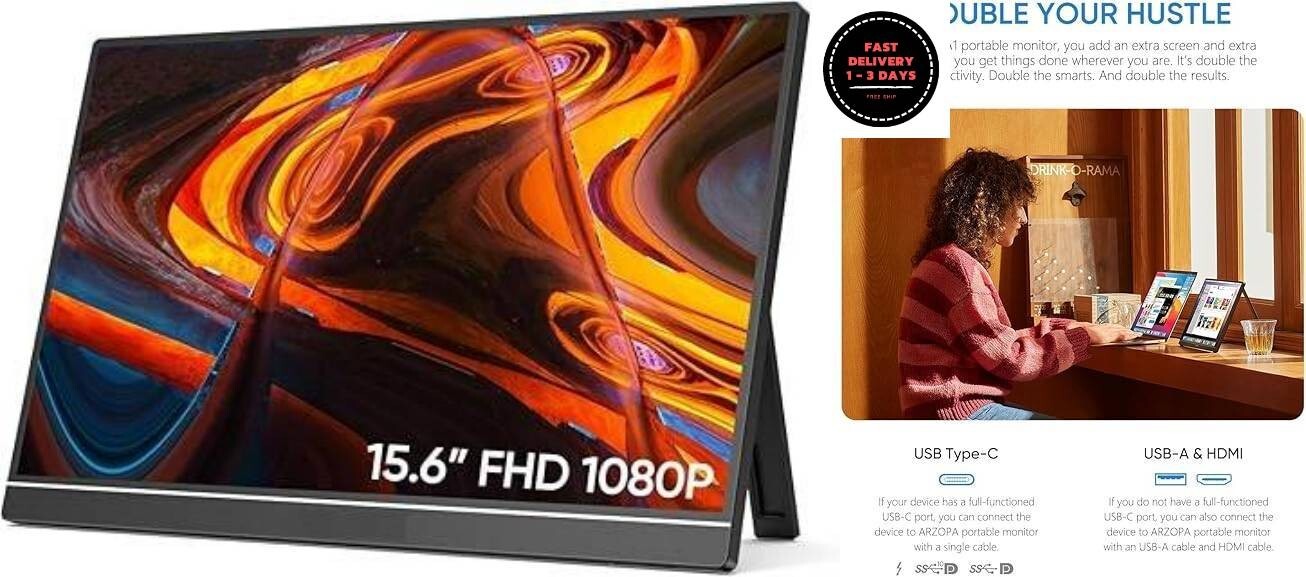 Monitor portátil de 15,6'' FHD 1080P - Monitor portátil ultradelgado con soporte