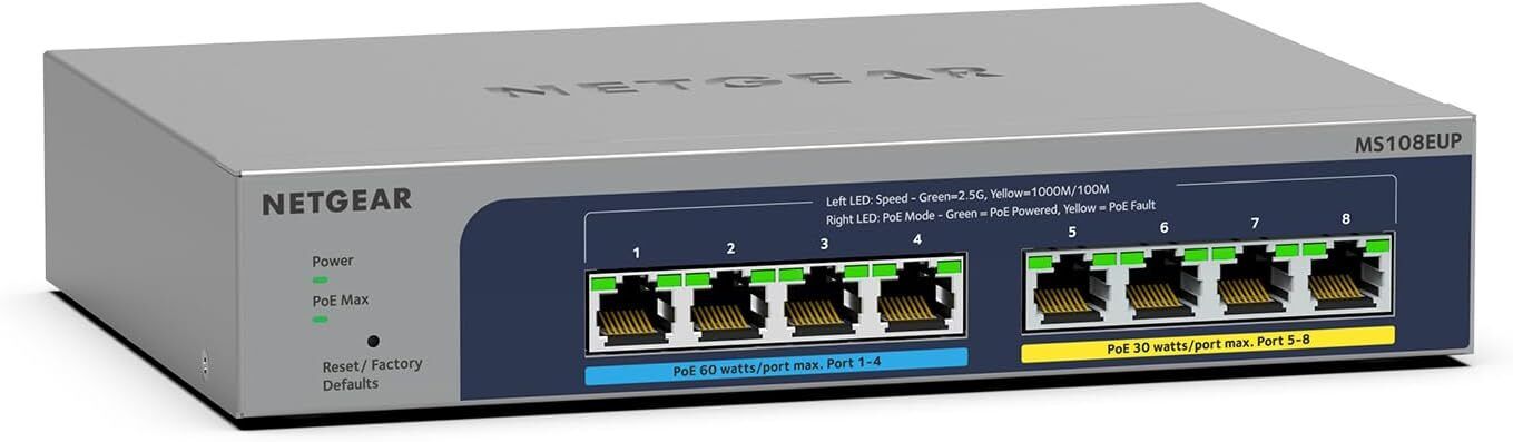 NETGEAR 8-Port Ultra60 PoE Multi-Gigabit Ethernet Plus Switch (MS108EUP)