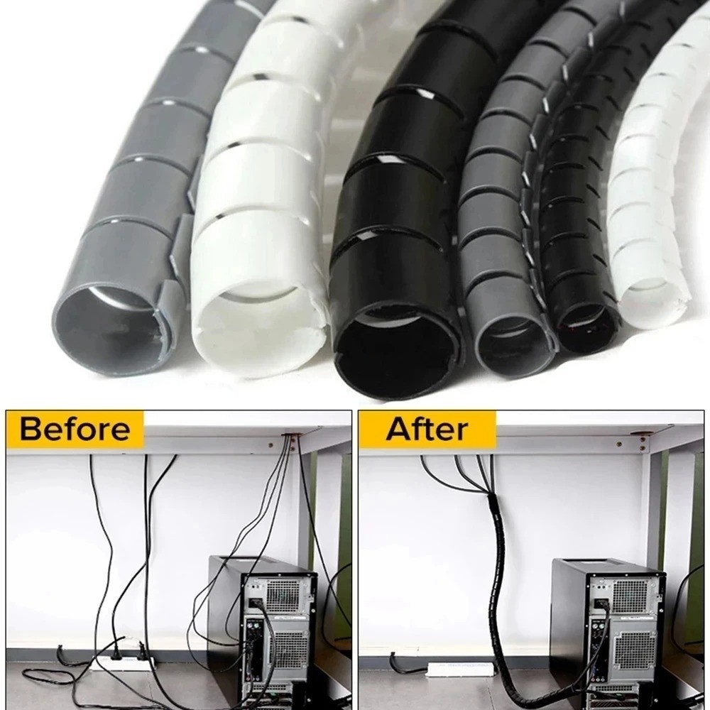 2M/1M Spiral Cable Protector Wire Organizer Flexible Cord Management Sleeve 