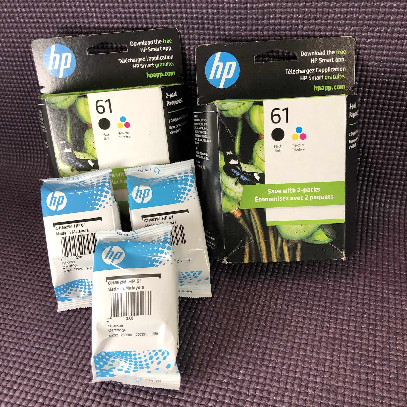 2 HP 61 Black Tri-Color Ink Cartridge Combo 2-Pack + 3 Tri Color Foil Packs 2026