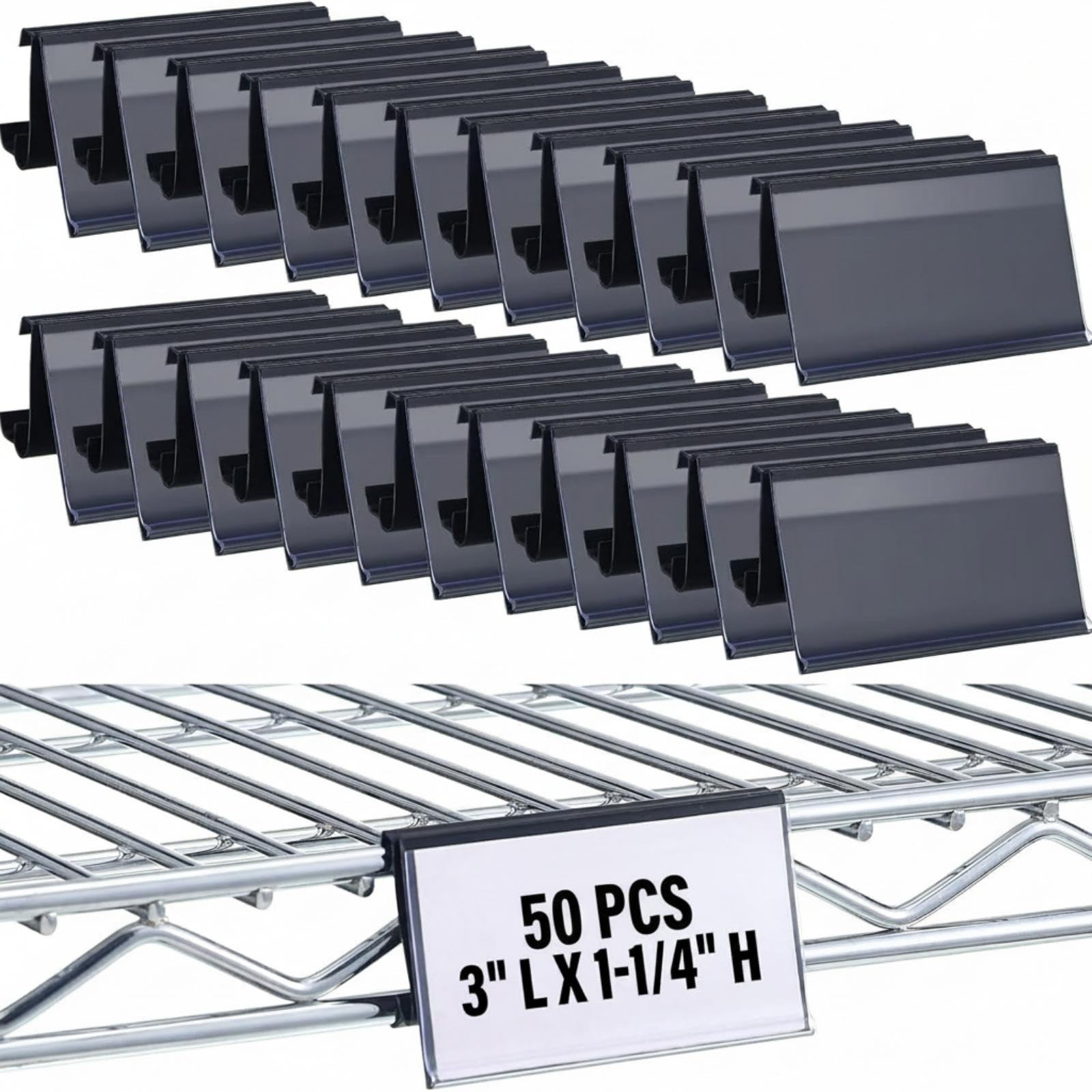 50 Pcs Wire Shelf Label Holders Compatible with Metro 1-1/4in Shelves, Plasti...