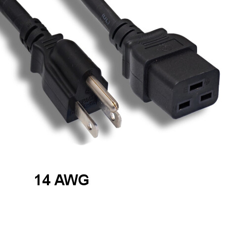 Kentek 10' ft 14 AWG Power Cord NEMA 5-15P to IEC-60320 C19 15A/125V SJT Black