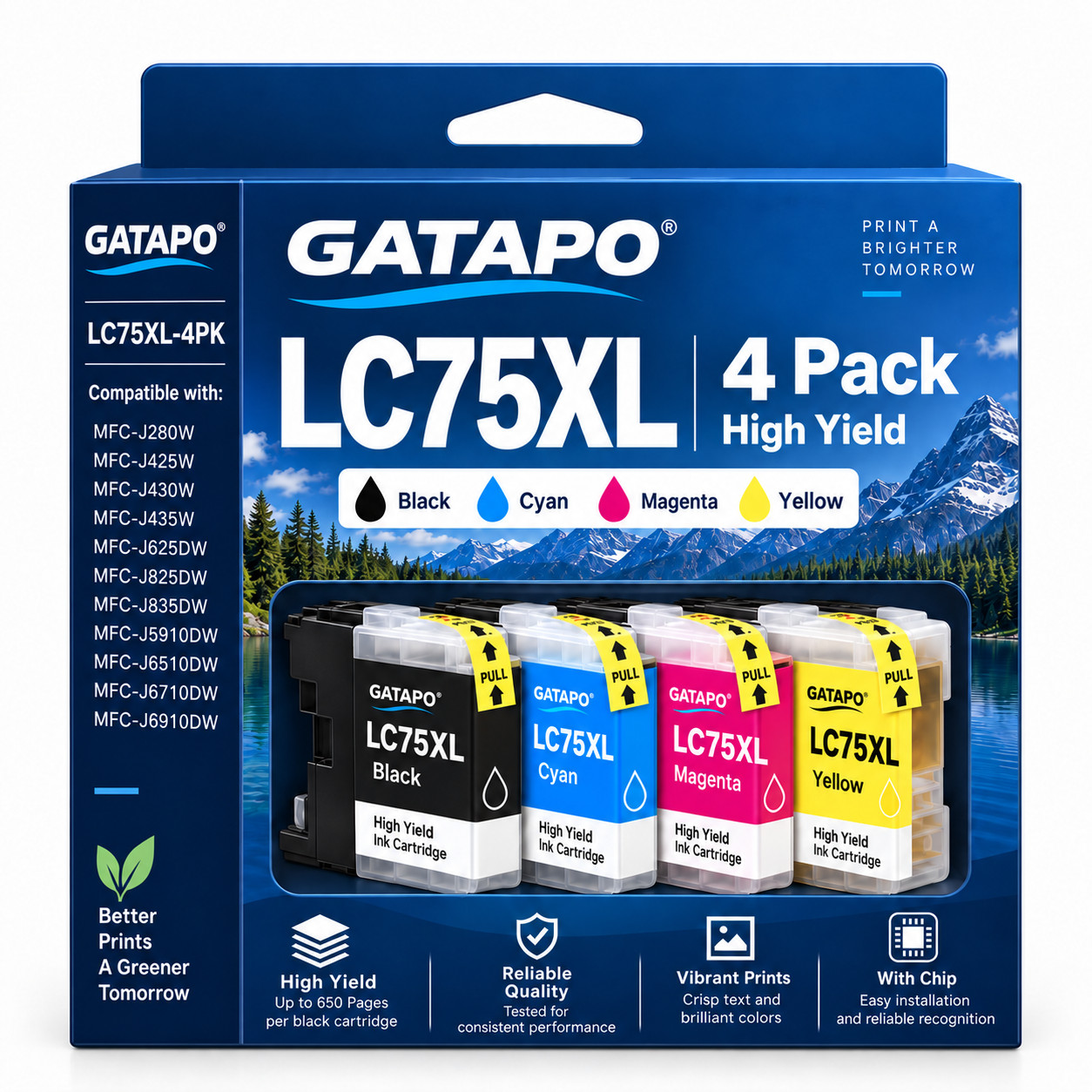 LC75XL Ink Cartridges (1BK/C/M/Y 4-Pack), Each Pack Page Yield Up to 720 Pages