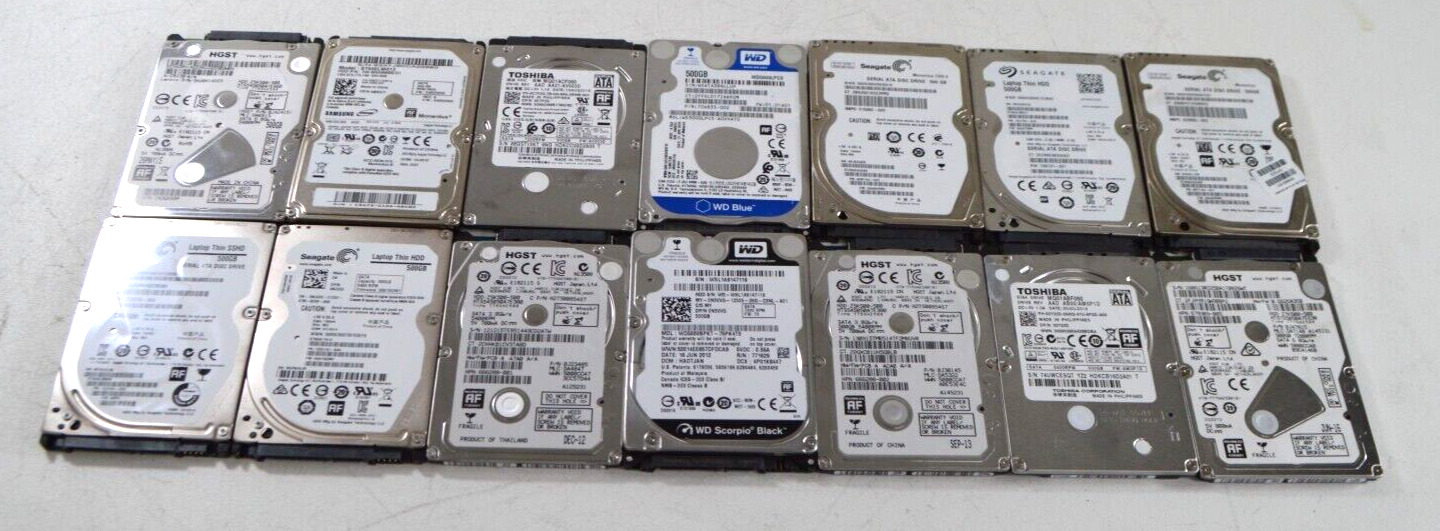 Lot of 14 Mixed Brand 500GB Mixed Speed 2.5\