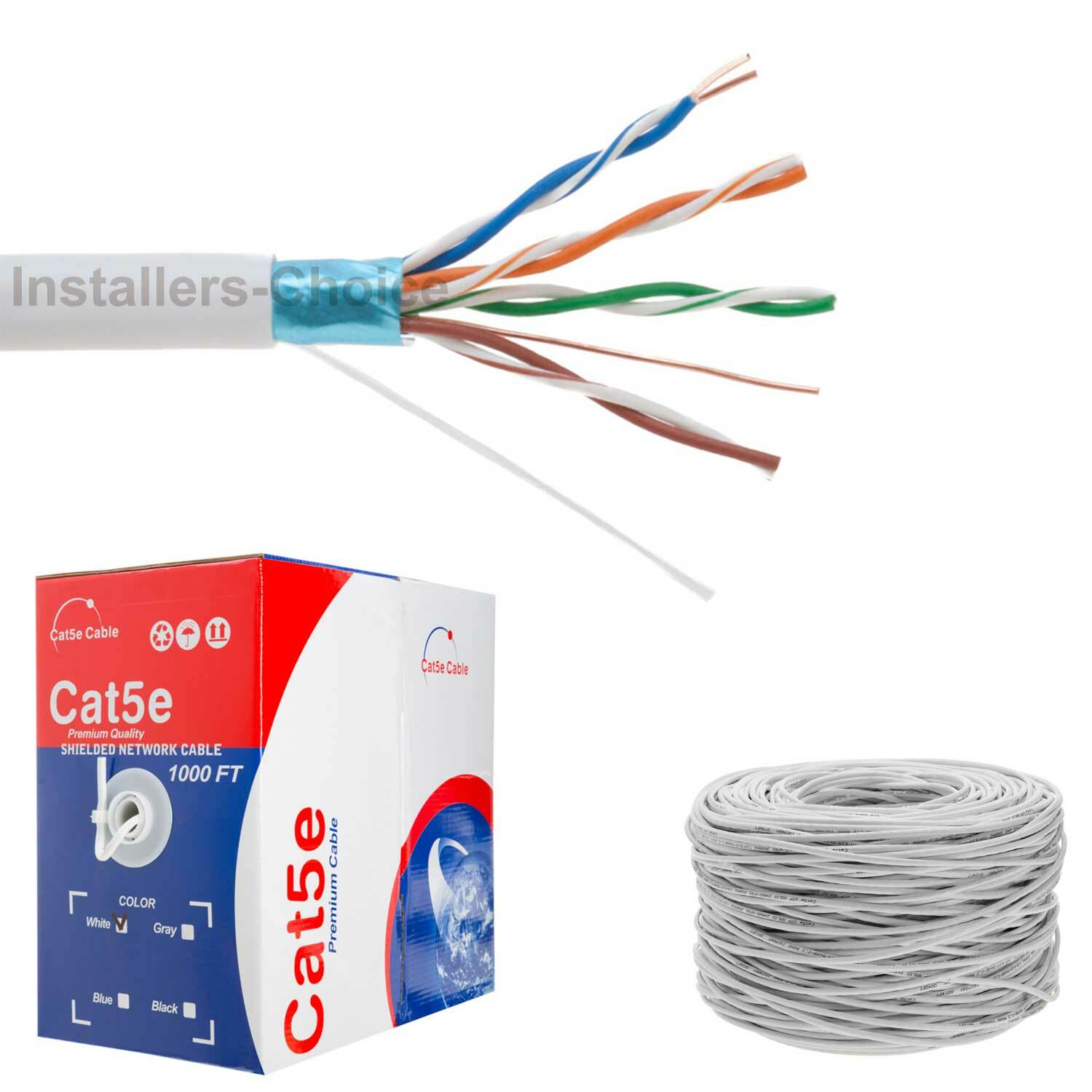 Cat5e 1000ft Cable FTP Cat5 Shielded Solid Bulk Ethernet Lan Network Wire White