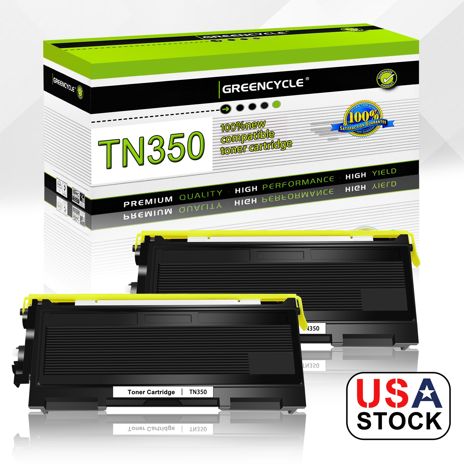 GREENCYCLE 2PK TN350 Toner For Brother HL-2030 HL-2040 HL-2070N Intellifax 2850