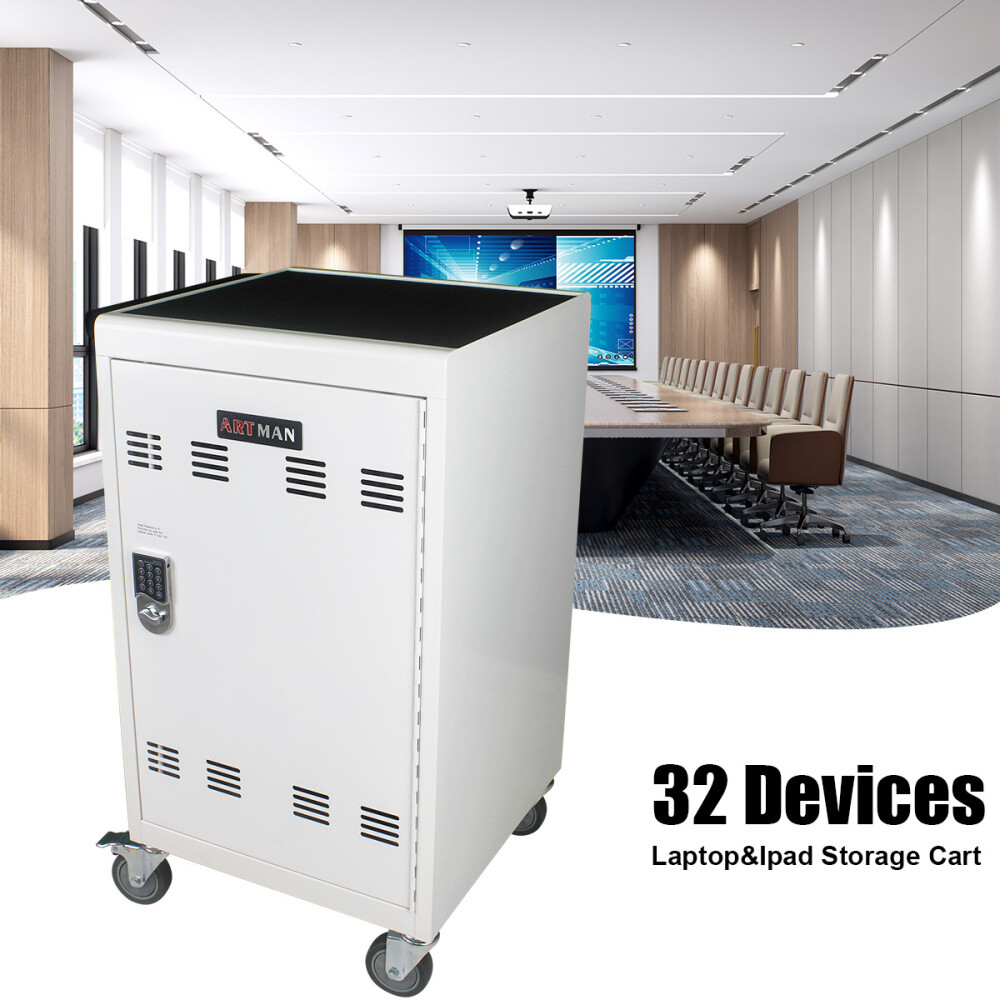 Lockable Mobile Charging Cart for Tablets and Laptops 30 Device Capacity White