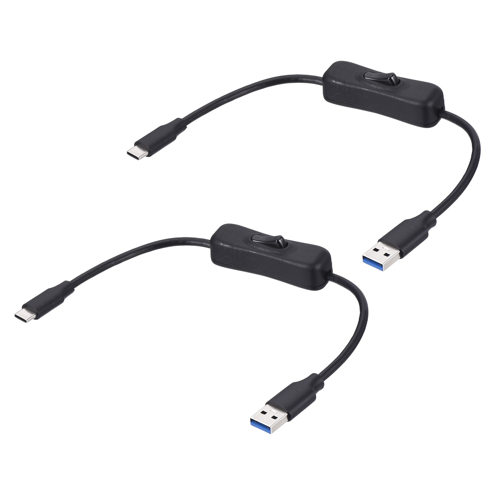 1ft USB 3.0 Extension Cable with Switch, 2Pcs USB A Male to Type C Male, Black