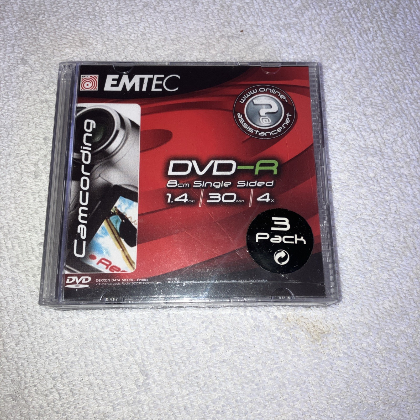 EMTEC DVD-R 8cm Single Sided 1.4GB 30 Minute 4X Camcording New Sealed 3-pack