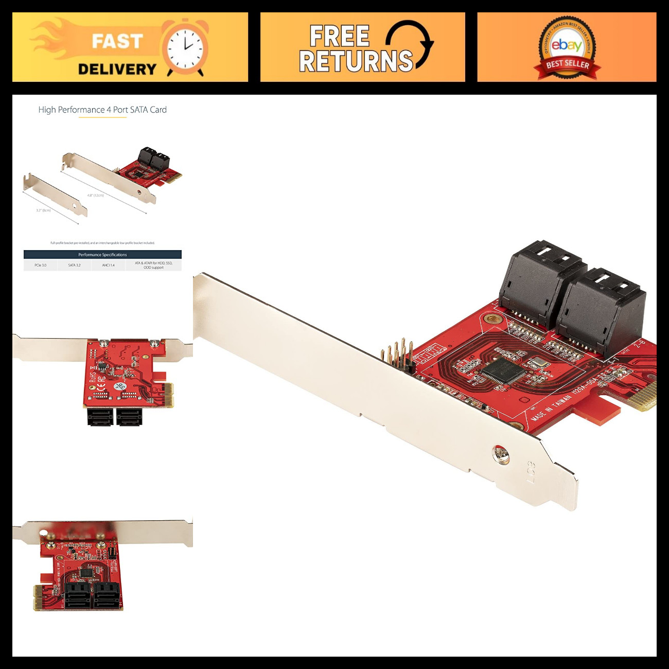 4-Port SATA III PCIe Card, 6Gbps Non-RAID Expansion for Desktop PC, High-Speed S