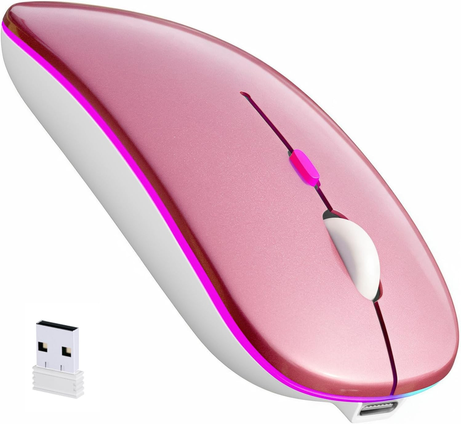 Rechargeable Wireless Mouse with 7-Color LED, Rosegold