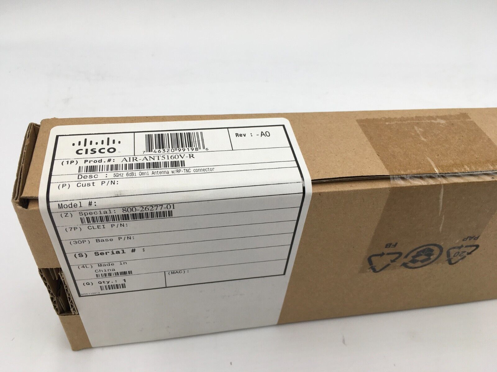 New Sealed Cisco AIR-ANT5160V-R Omnidirectional Adapter Antenna 5Ghz 6dBi/RP-TNC