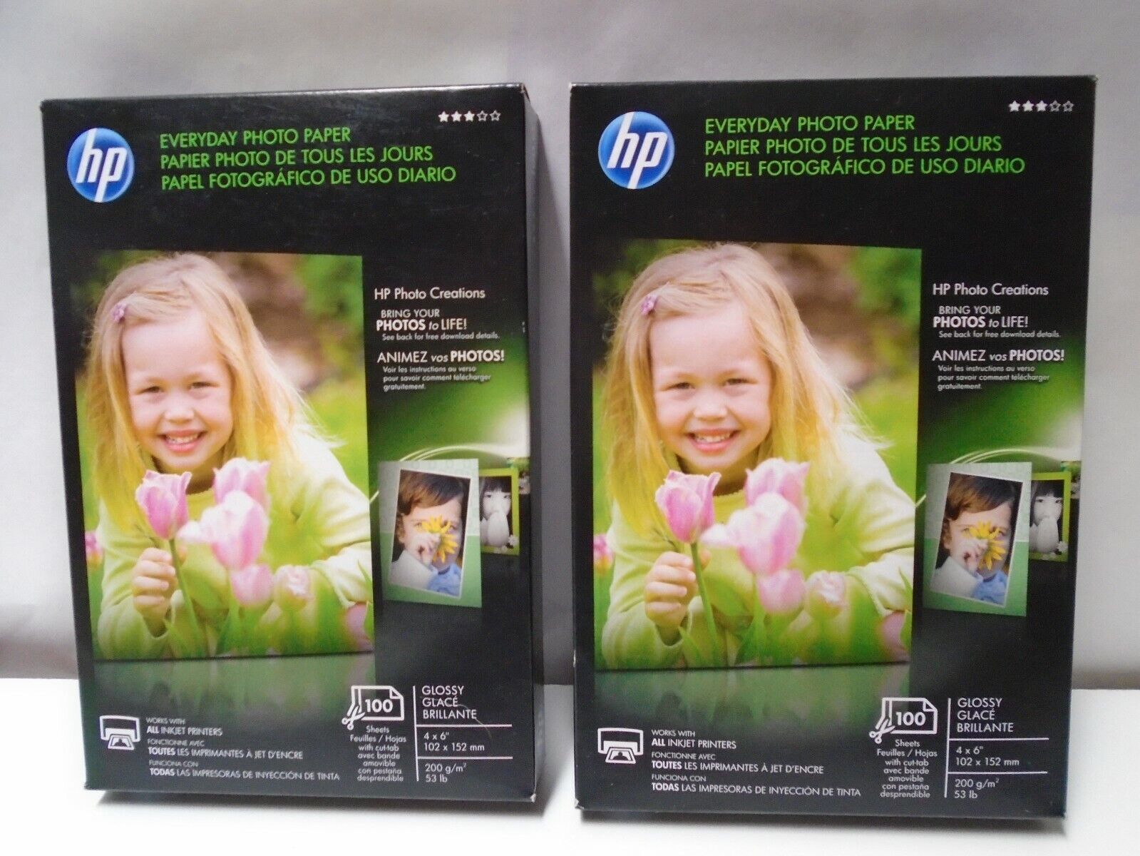 HP Genuine Everyday Photo Paper 4x6 100 Sheets Glossy Lot 2 Packs SEALED