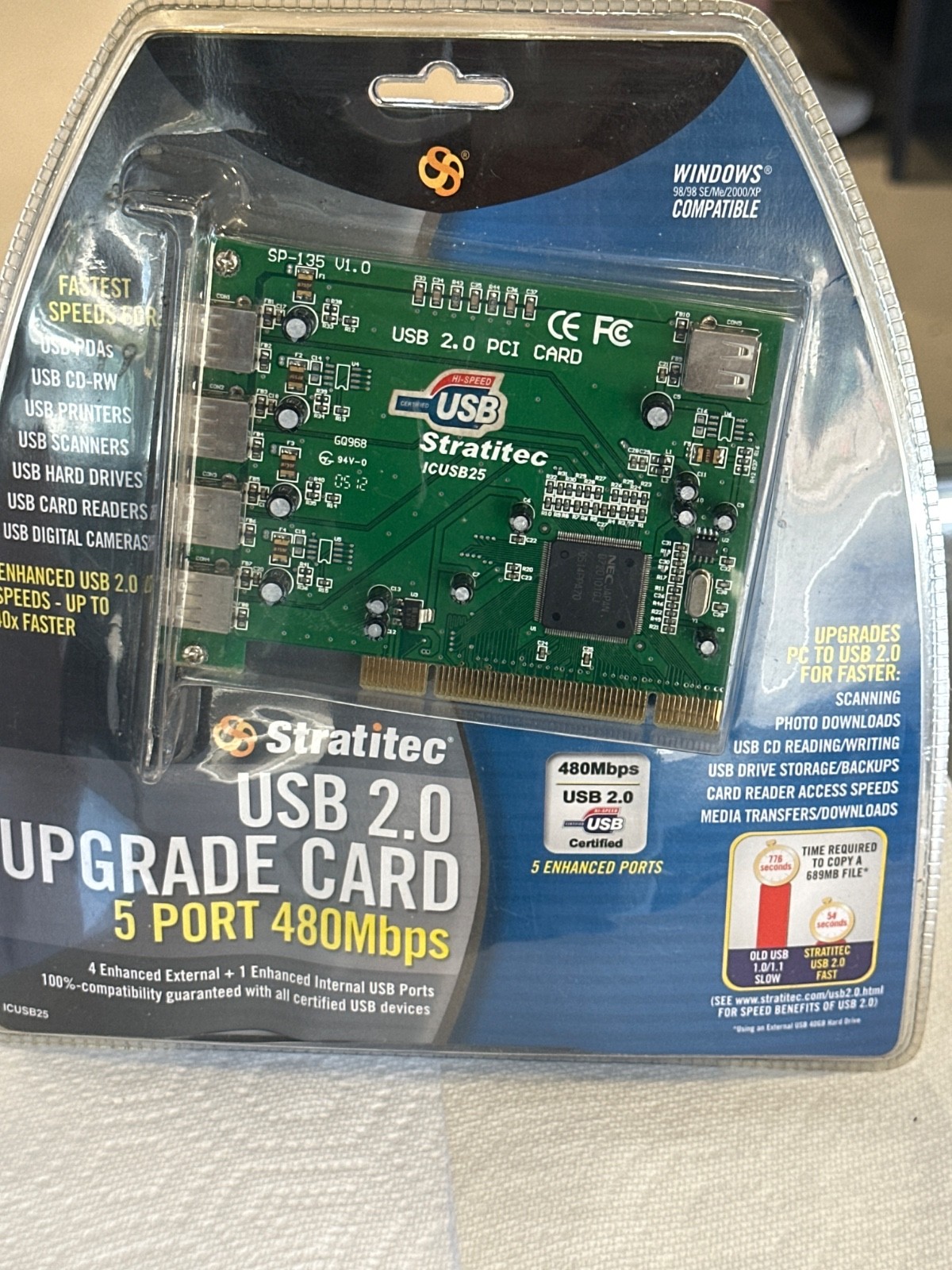 Stratitec USB 2.0 Upgrade Card 5 Port 480Mbps Windows Compatible High Speed  new