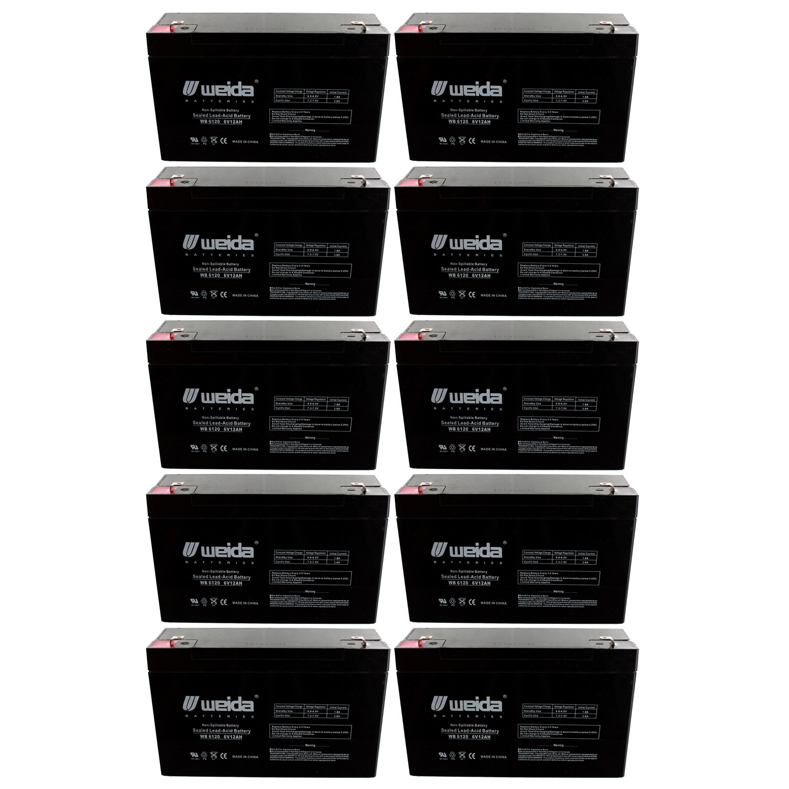 NEW 10PC 6V 12Ah SLA Battery WB6120F1 For UB6120, D5736
