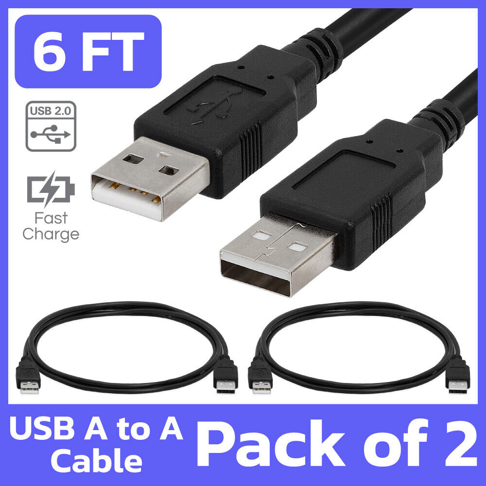 2 Pack High-Speed USB 2.0 Cable 6 ft USB-A Male to Male Cord Printer Hard Drive