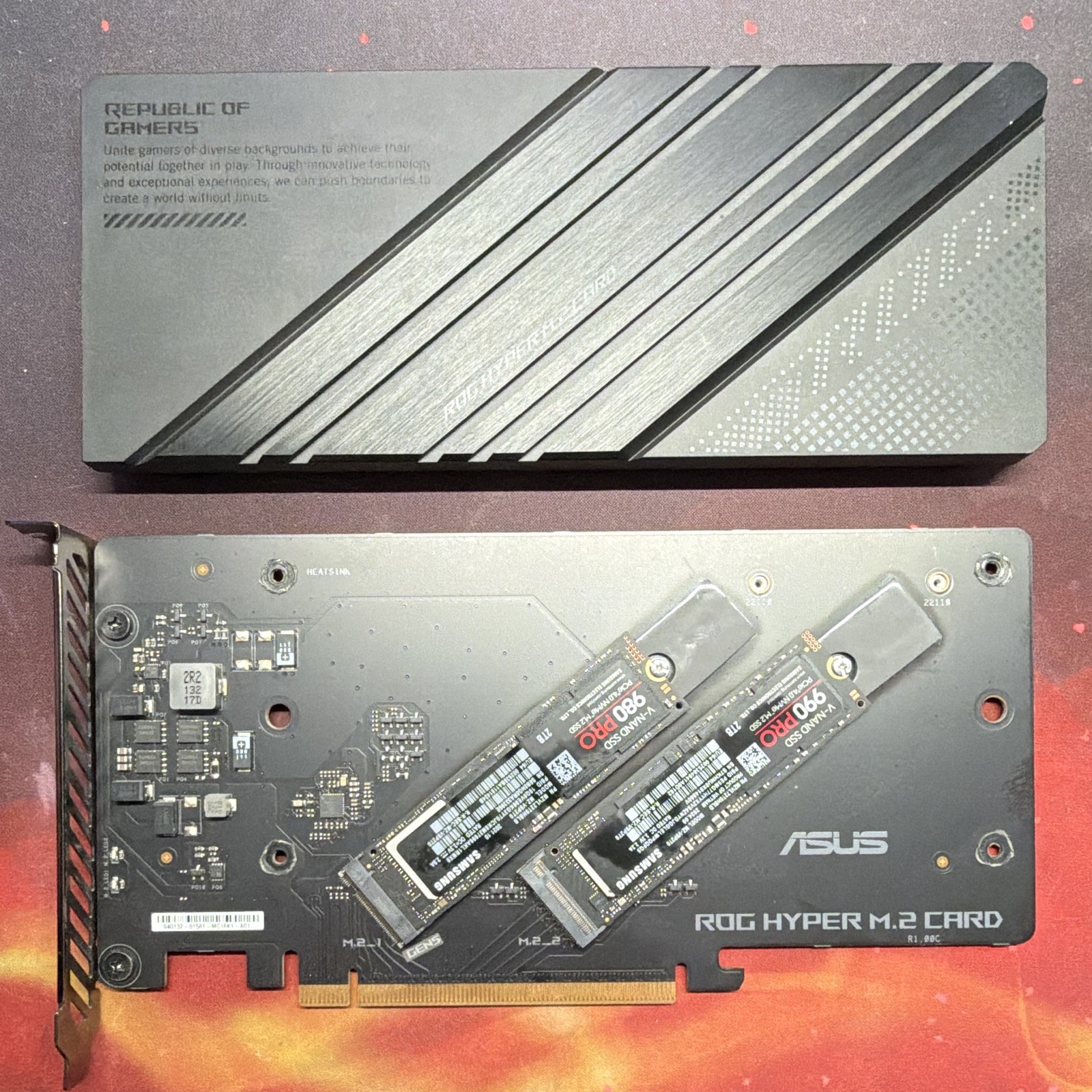 ROG Hyper M.2 Card w/ 2 x Samsung 990/980 PRO 2TB PCIe 4.0 NVMe M.2 SSD