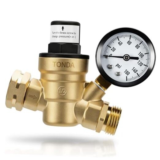 RV Water Pressure Regulator - Brass Lead-Free Adjustable Pressure Regulator