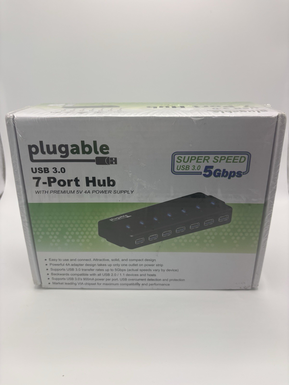 NEW SEALED Plugable USB3-HUB7-81X  5Gbps 7 Port USB 3.0 Hub #652O