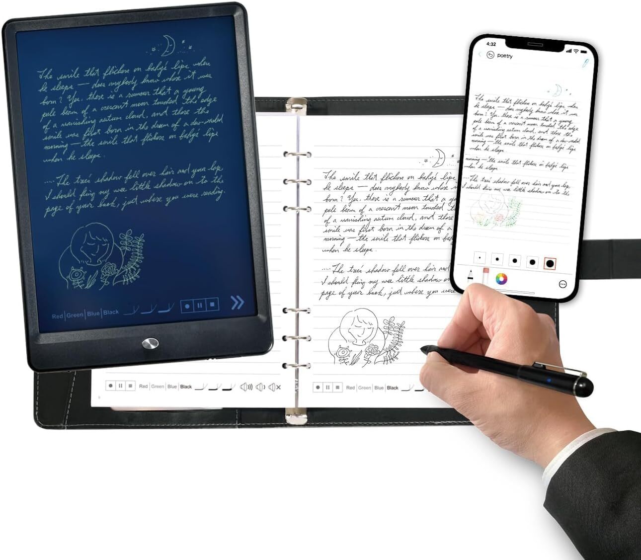 Ophayapen Smart Pen+Notebook+Writing Board, SmartPen Real-time Sync for Digit...