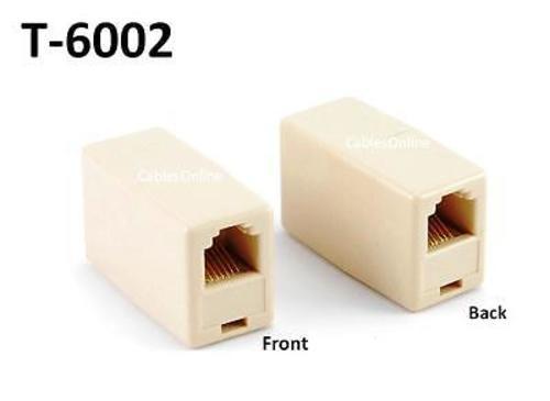 RJ11/RJ12 6C6P Straight Through Female/Female Telephone Inline Coupler, T-6002