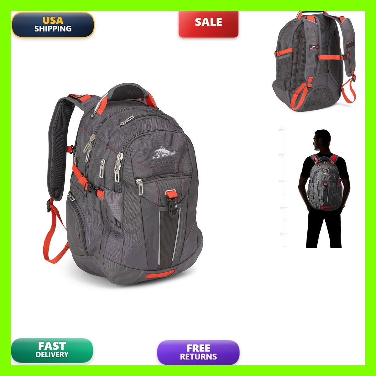 High Sierra XBT - Business Laptop Backpack, Mercury/Crimson, One Size 58000-4799