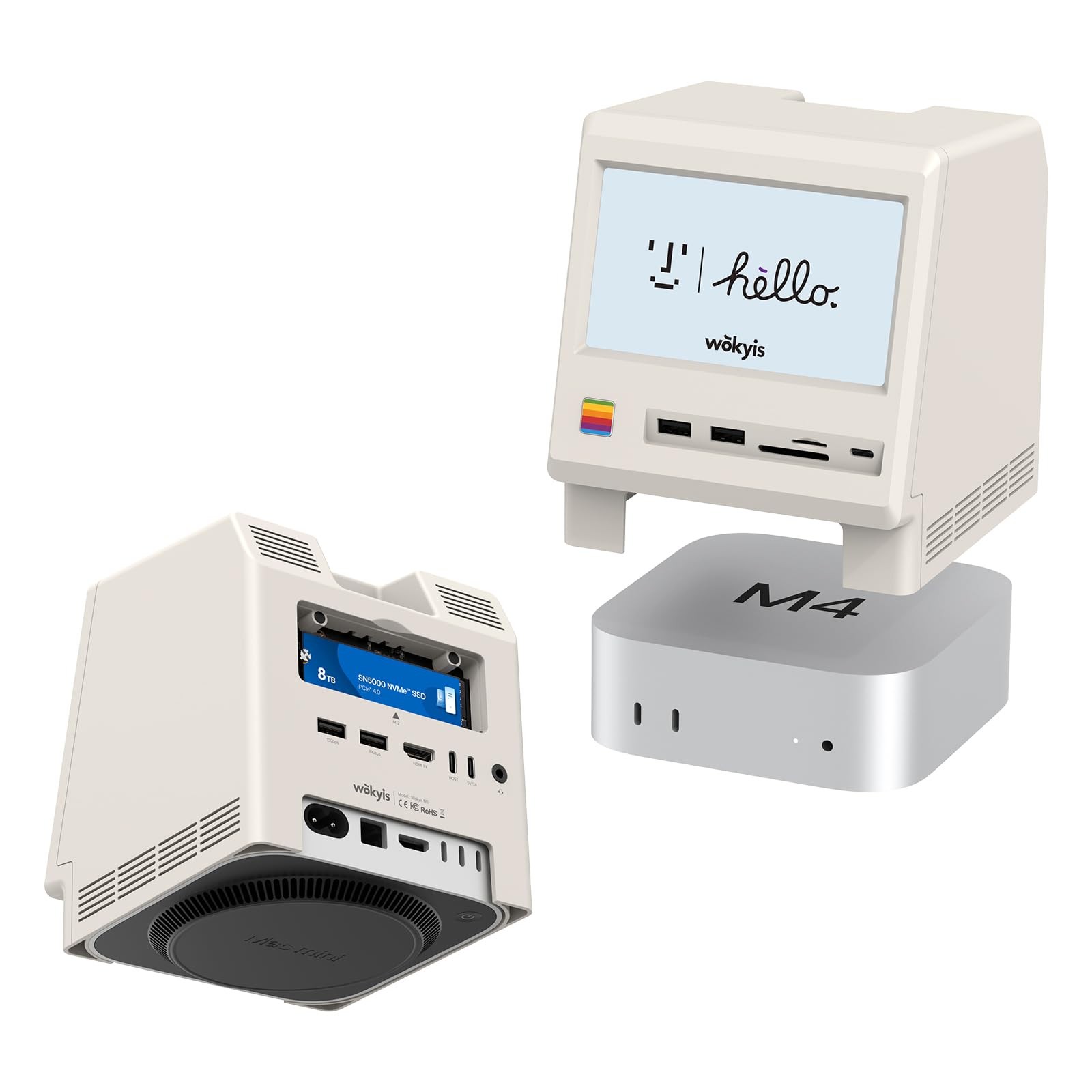 Wokyis M5 Retro Dock Station for Mac mini M4, 5’inch HD Display, 10Gbps M.2 N...