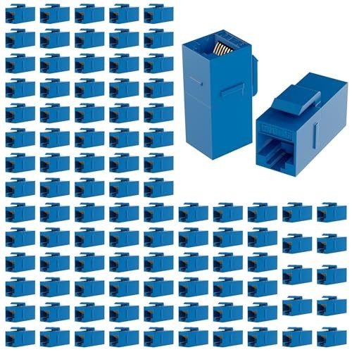 Cat6 RJ45 Keystone Coupler 100 Pack Blue Female-to-Female Ethernet Jack