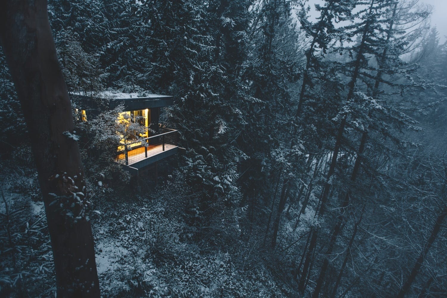 Landscape photography nature winter forest cabin snow Custom Gaming Mat Desk