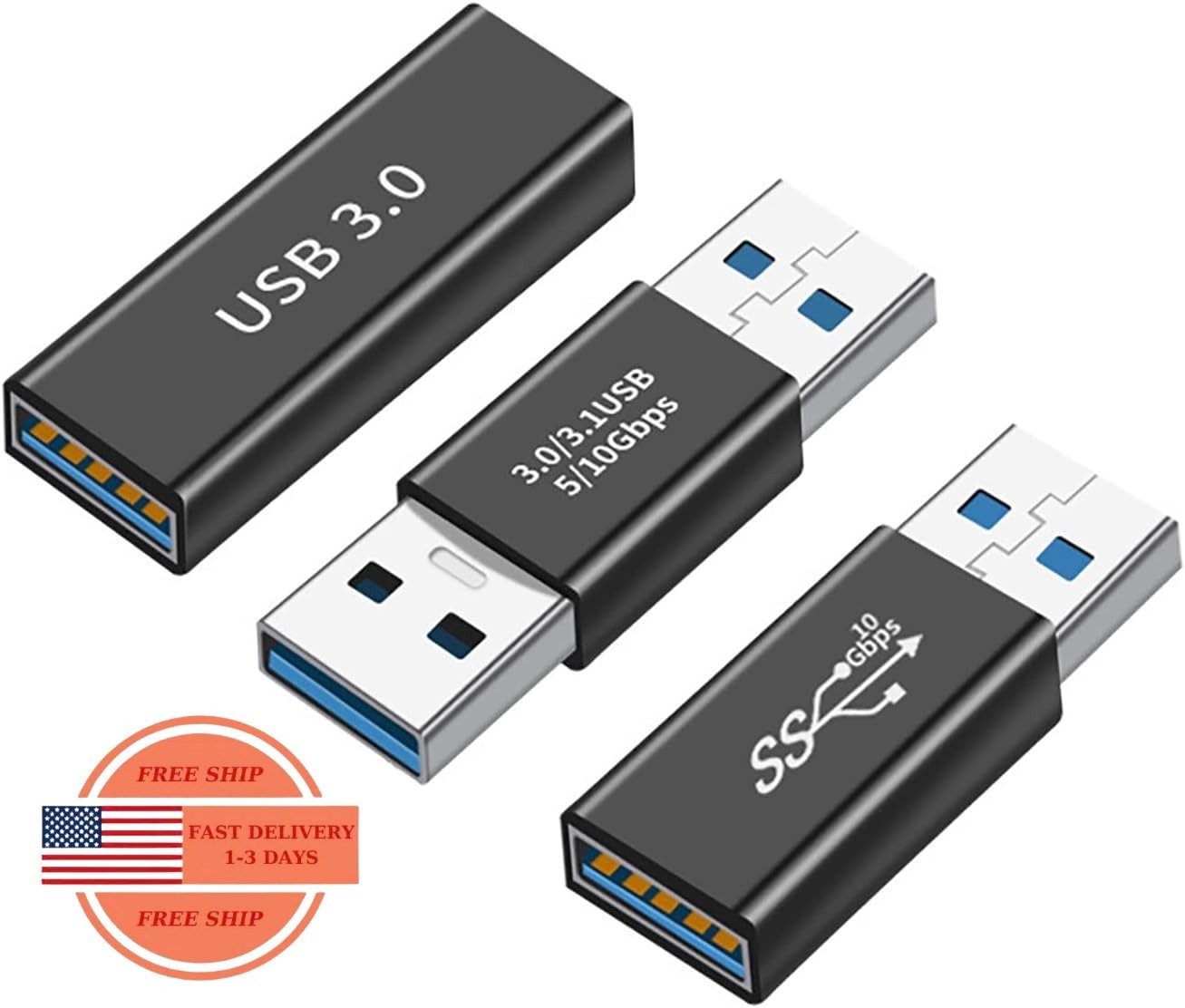 Kit de 3 tipos de adaptadores USB 3.0, USB 3.0 hembra a hembra, macho a macho