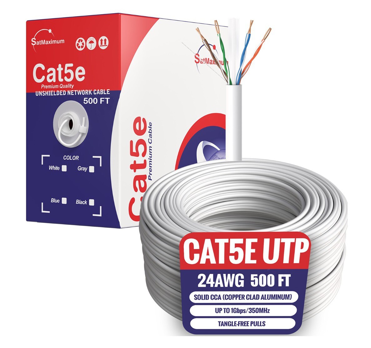 500ft CAT5e UTP Ethernet Network Cable 24AWG LAN RJ45 CCA Solid Bulk Wire White