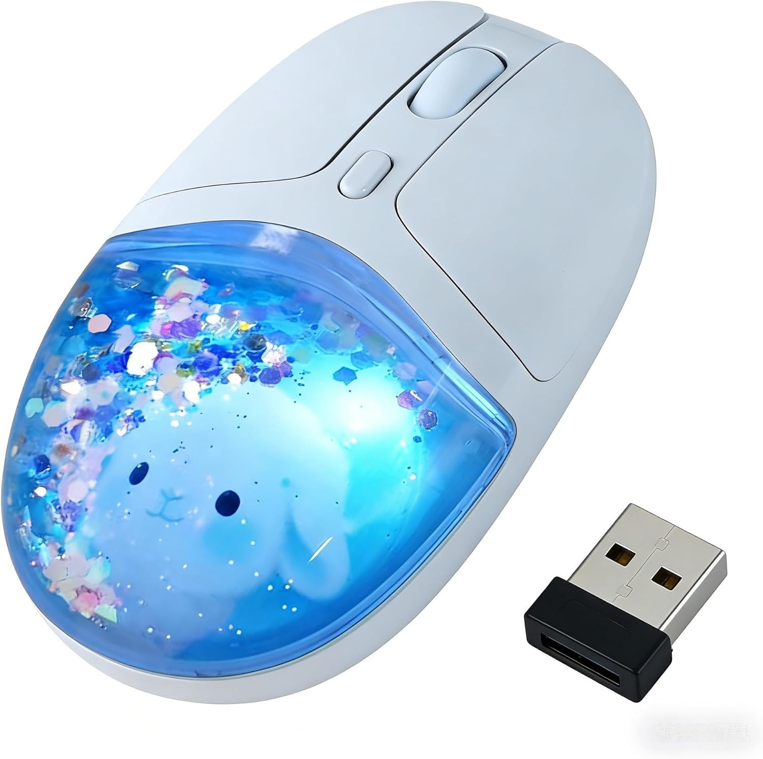 Aqua Mouse, Clear Water Glitter Animal Design Wireless Bluetooth Mouse, Blue Mul