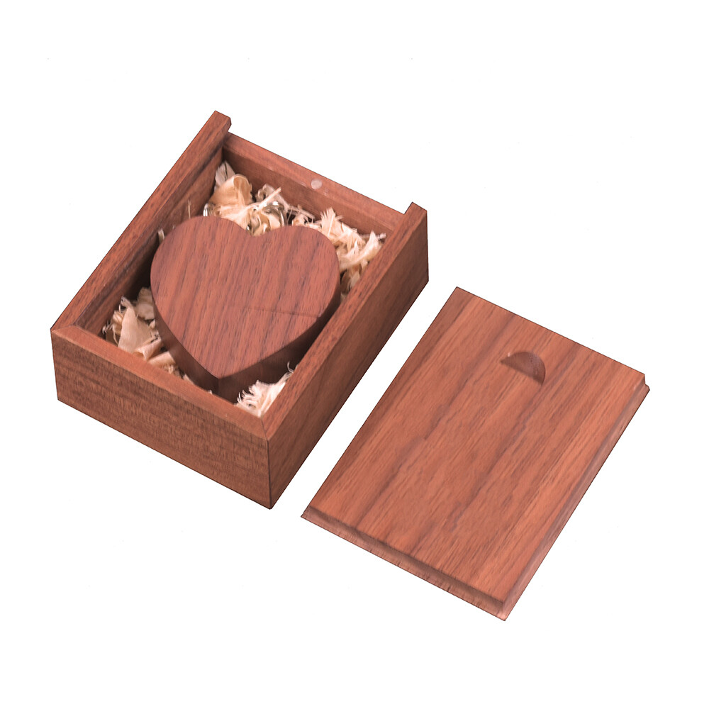 128GB USB 2.0 Flash Drive Free Custom Logo Heart-Shaped Wood Gift Box Wedding