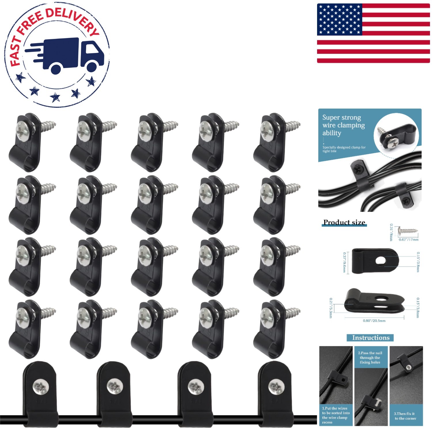 Durable 100 Pcs Black Nylon Cable Clips 1/8 Inch - Easy Installation & Versatile