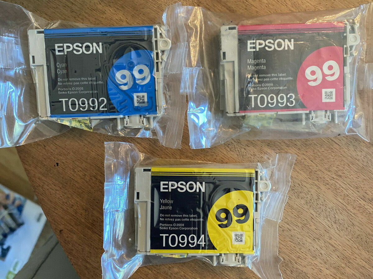 SET OF 3 NEW Genuine Sealed Bag Epson 99 Ink Cartridges CYAN MAGENTA YELLOW