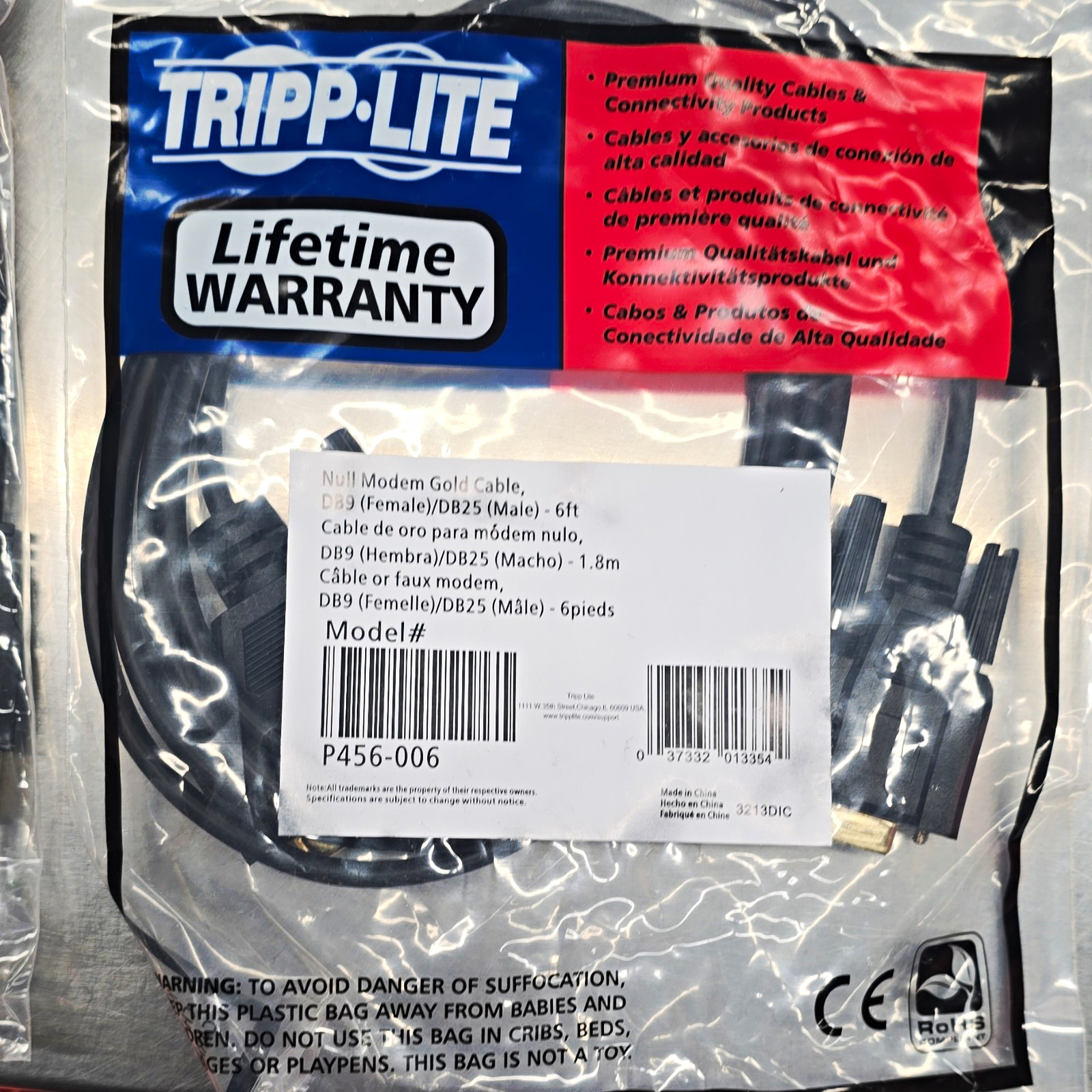 Tripp Lite Gold Plated Null Modem Cable DB9F to DB25M 6 ft Black P456-006