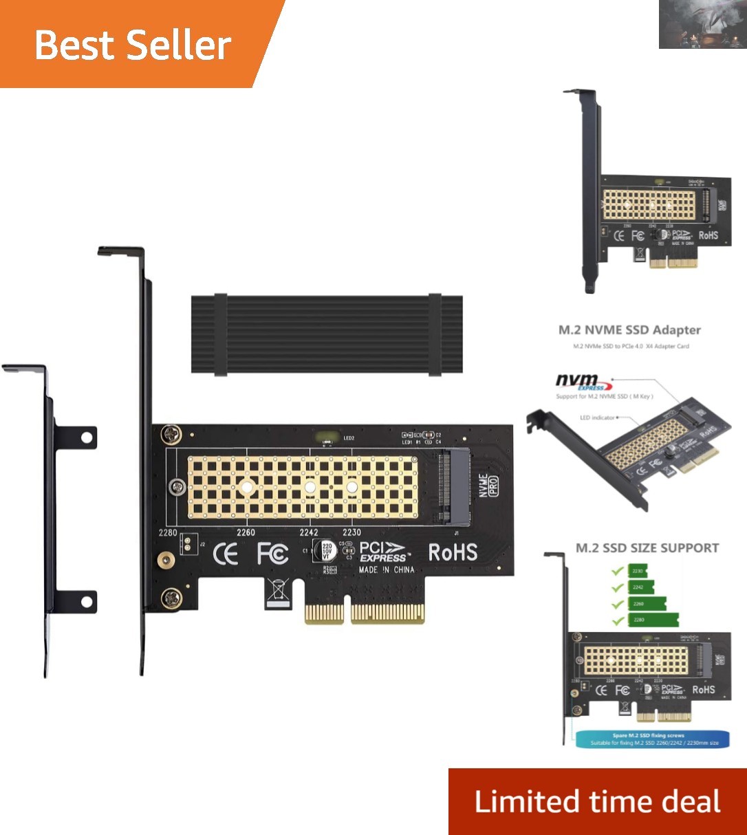 M.2 NVMe PCIe 4.0 Adapter with Advanced Cooling - Compatible with Top SSD Brands