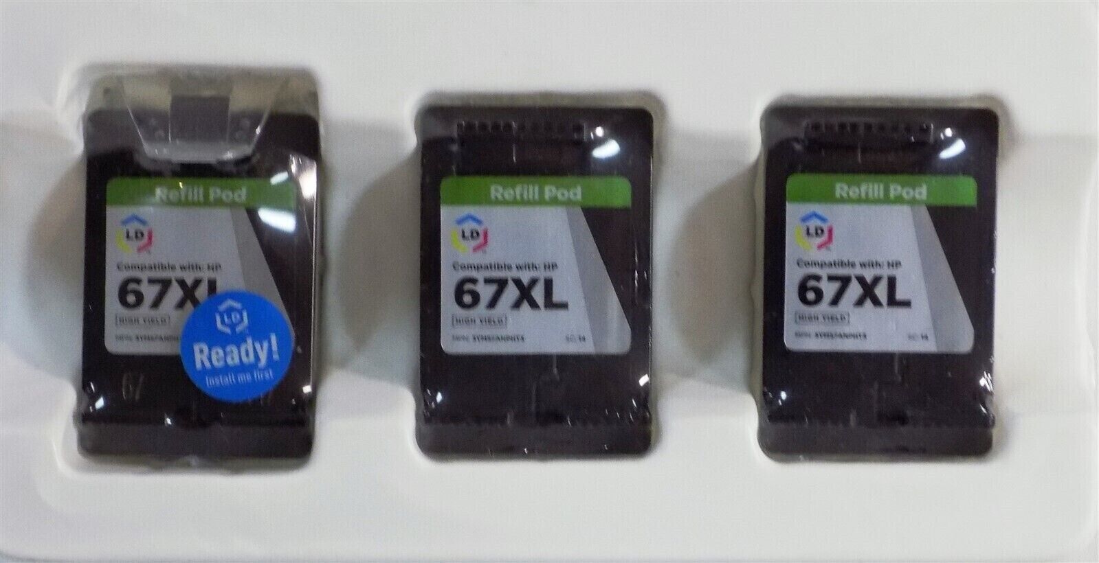 LD InkPods Ink Cartridge Replacements for HP 67XL Black 3-Pack w/ OEM Printhead