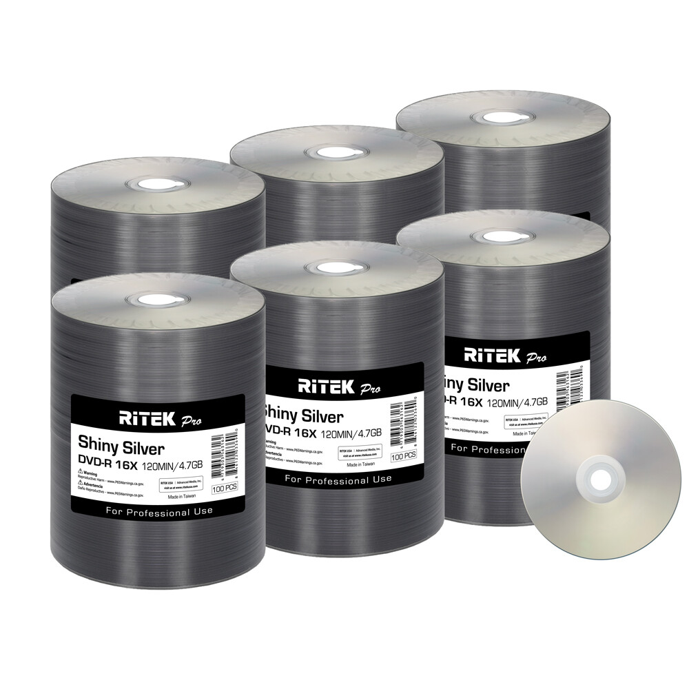 600 Pack Ritek Pro DVD-R 16X 4.7GB Shiny Silver Lacquer Blank Recordable Disc