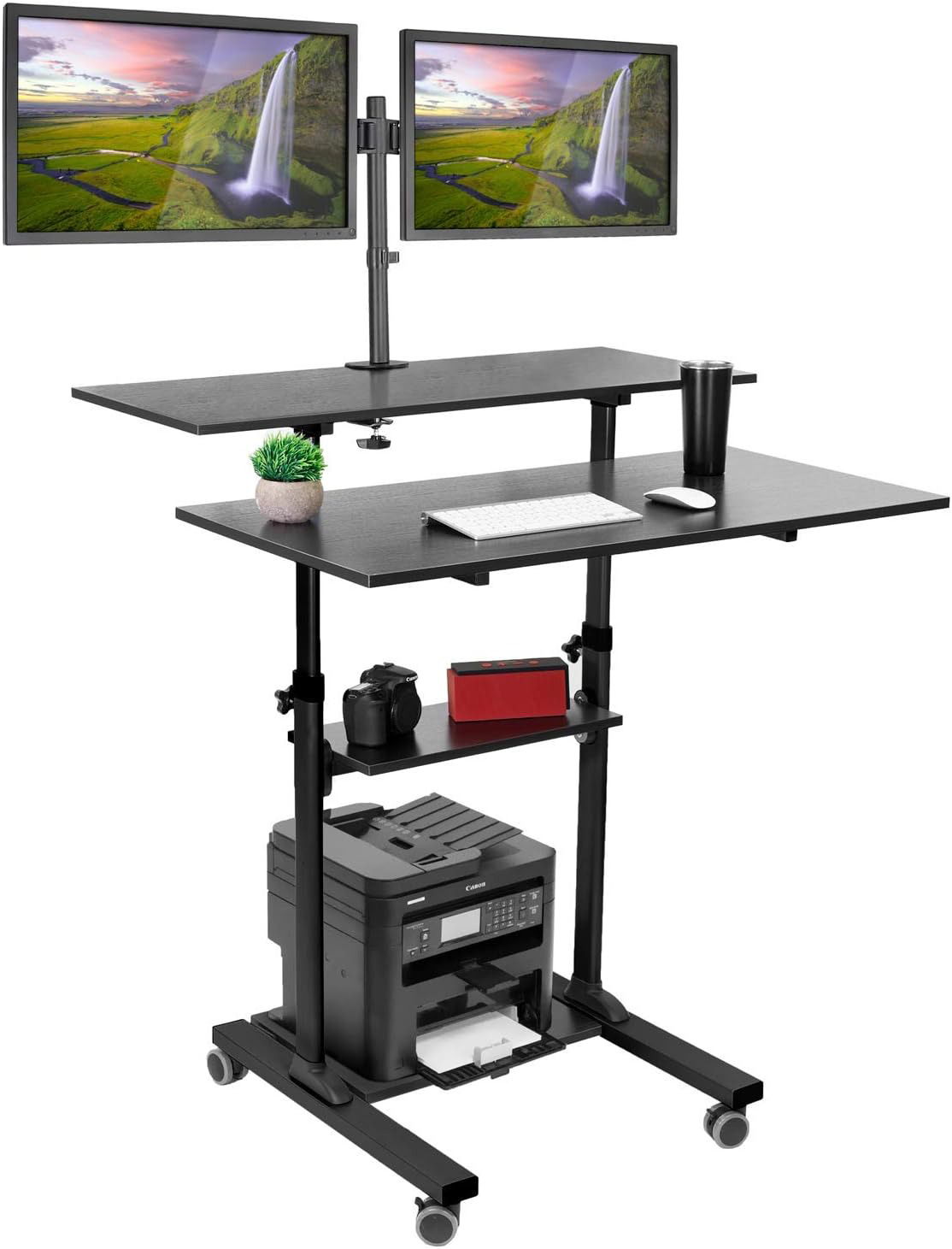 Mount-It Mobile Standing Desk with Dual Monitor Mount - 40 Inch Wide Height Adj