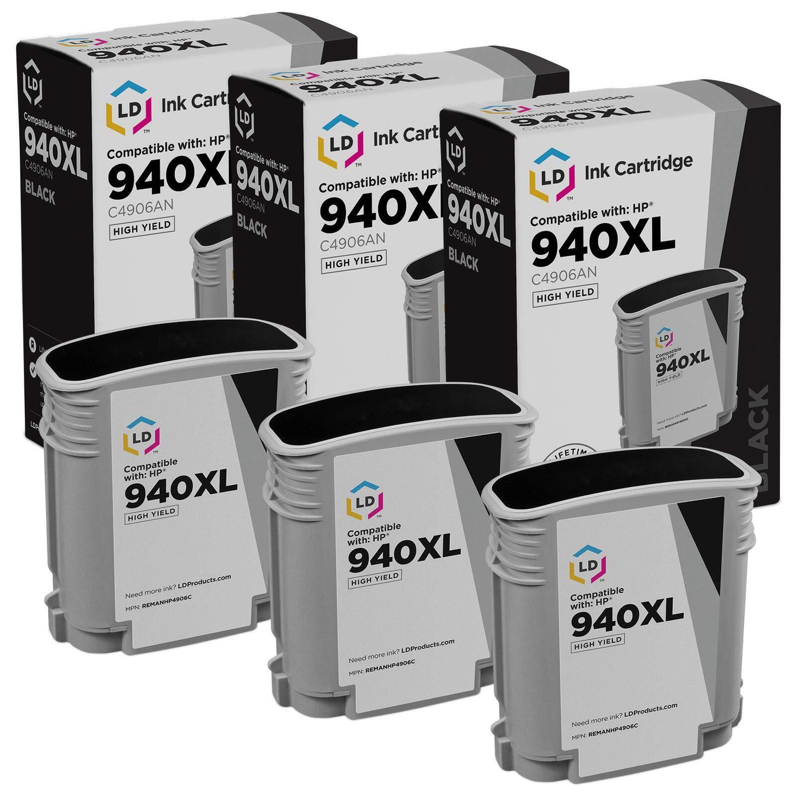 LD Products Replacement for HP 940XL/C4906AN 3PK HY Black Cartridges