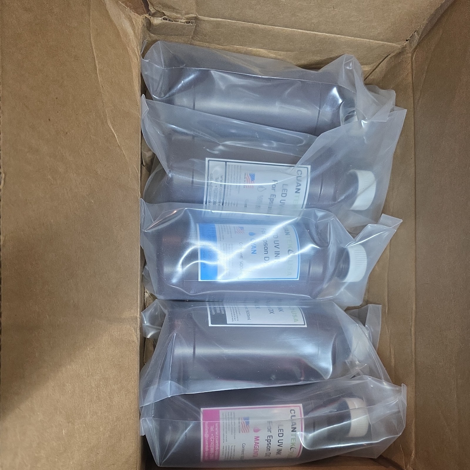 UV LED Inks 6 x 500ml CMYKWG for Epson i3200 DX5 DX7 XP600 L800 DTF -MADE IN USA