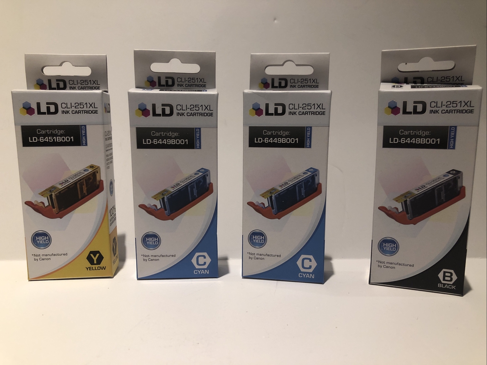 NEW  LD CLI-251XL Ink Cartridge LOT BLACK Yellow And 2 Cyan For Canon High Yield